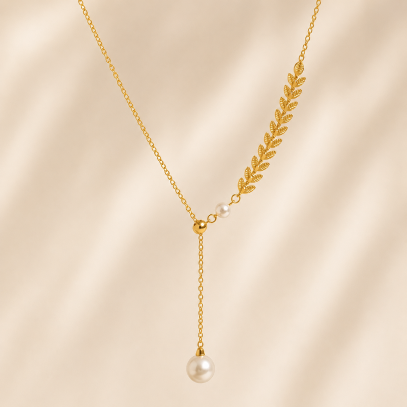 Leaf Pearl Drop Necklace