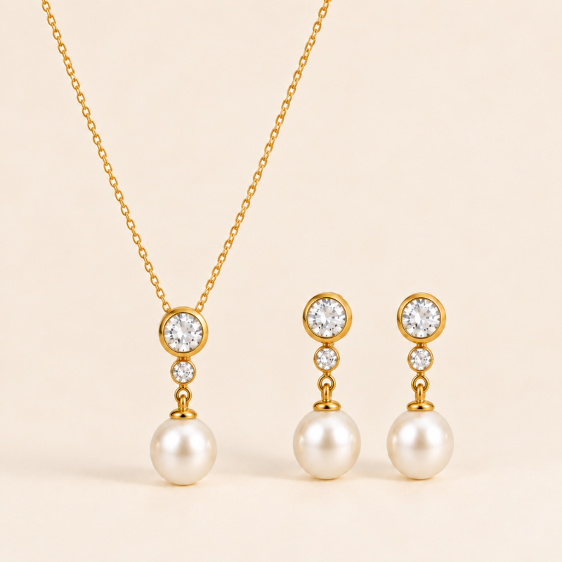 Luna pearl solitaire jewelry set with elegant matching pieces