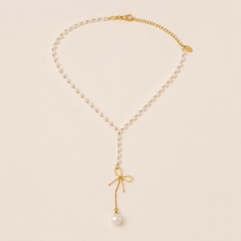 Pearl Bow Lariat Necklace