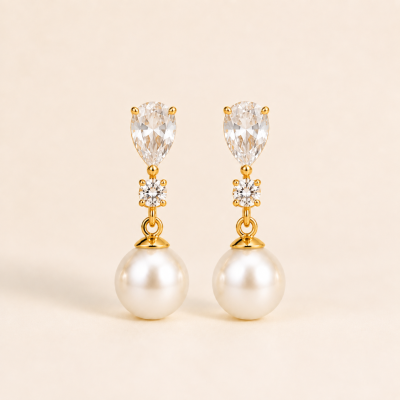Pearl Radiance drop earrings featuring luminous pearls and sparkling crystal accents